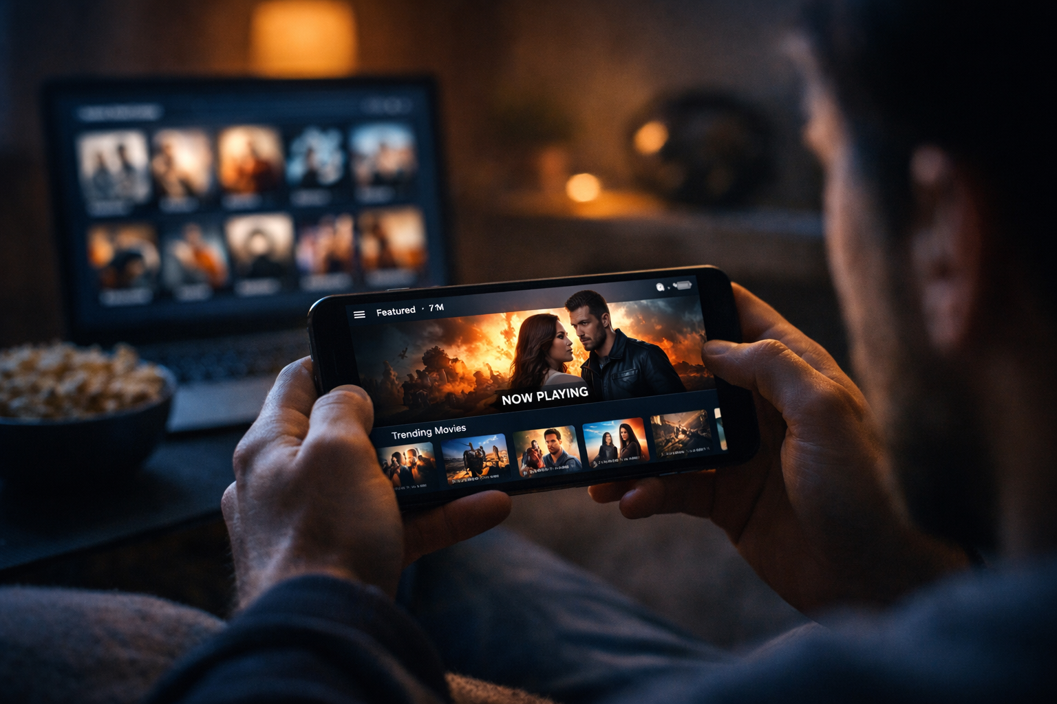 Watching movies on smartphone with dark cinematic interface